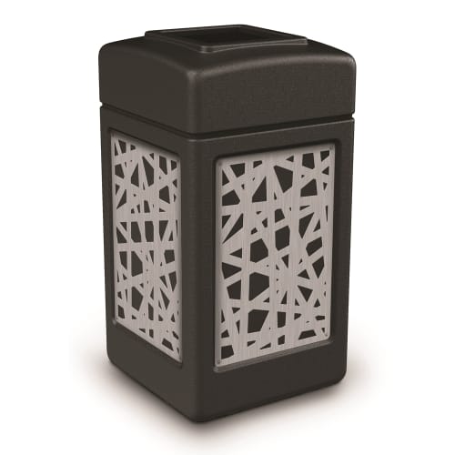 Commercial Zone PolyTec 42 Gallon Trash Container, Black with Stainless Steel Panels, Intermingle
